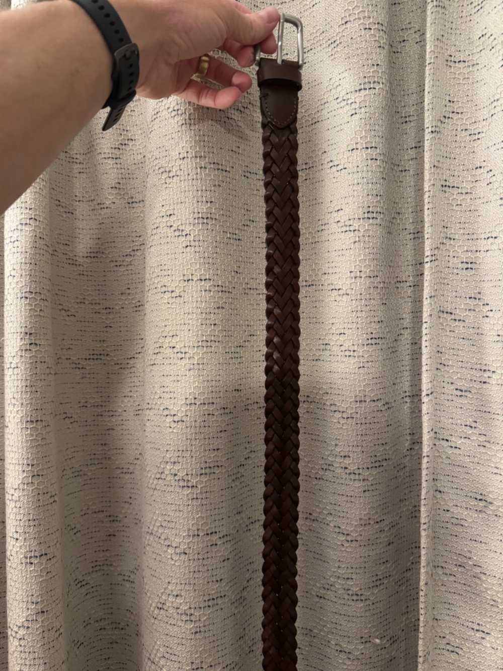 Abercrombie & Fitch Brown Braided Leather Belt with Silver Buckle